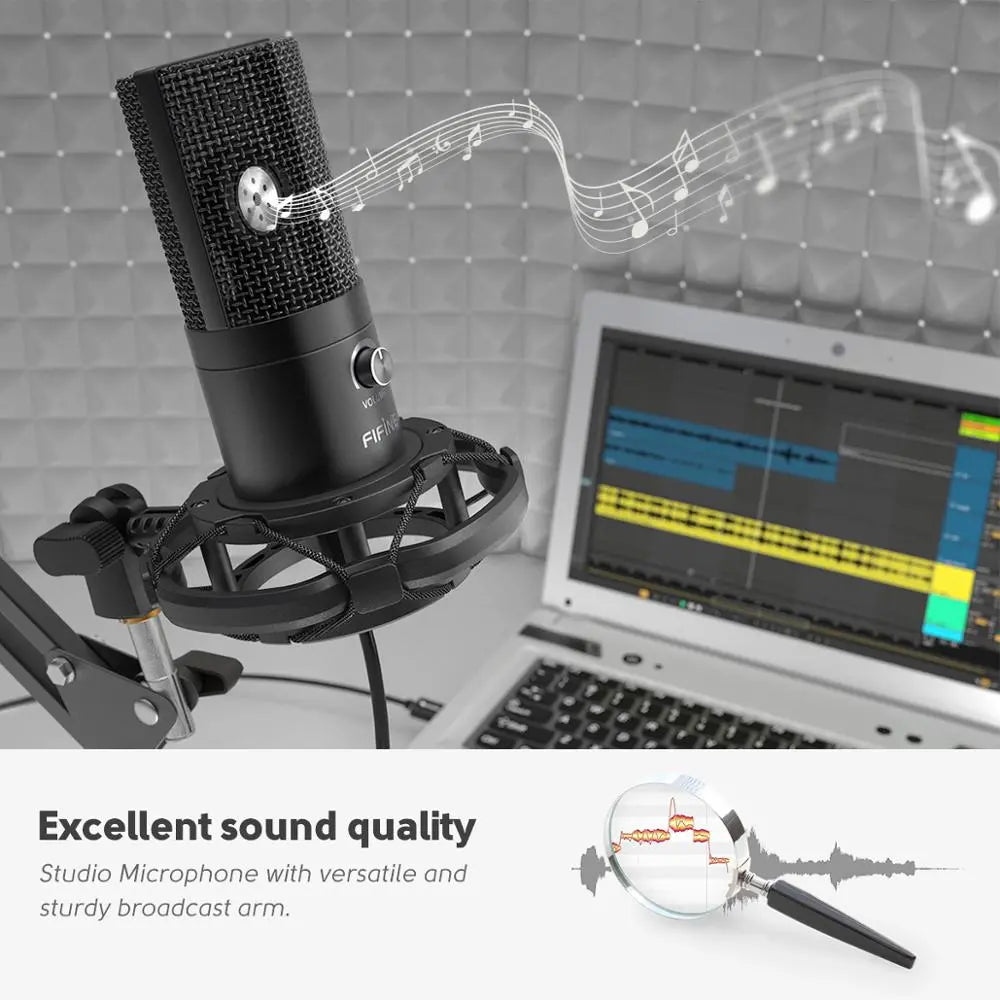 Fifine USB Desk Arm Studio Condenser Microphone  /Broadcast/Voice/Podcast/Gaming 45399185174